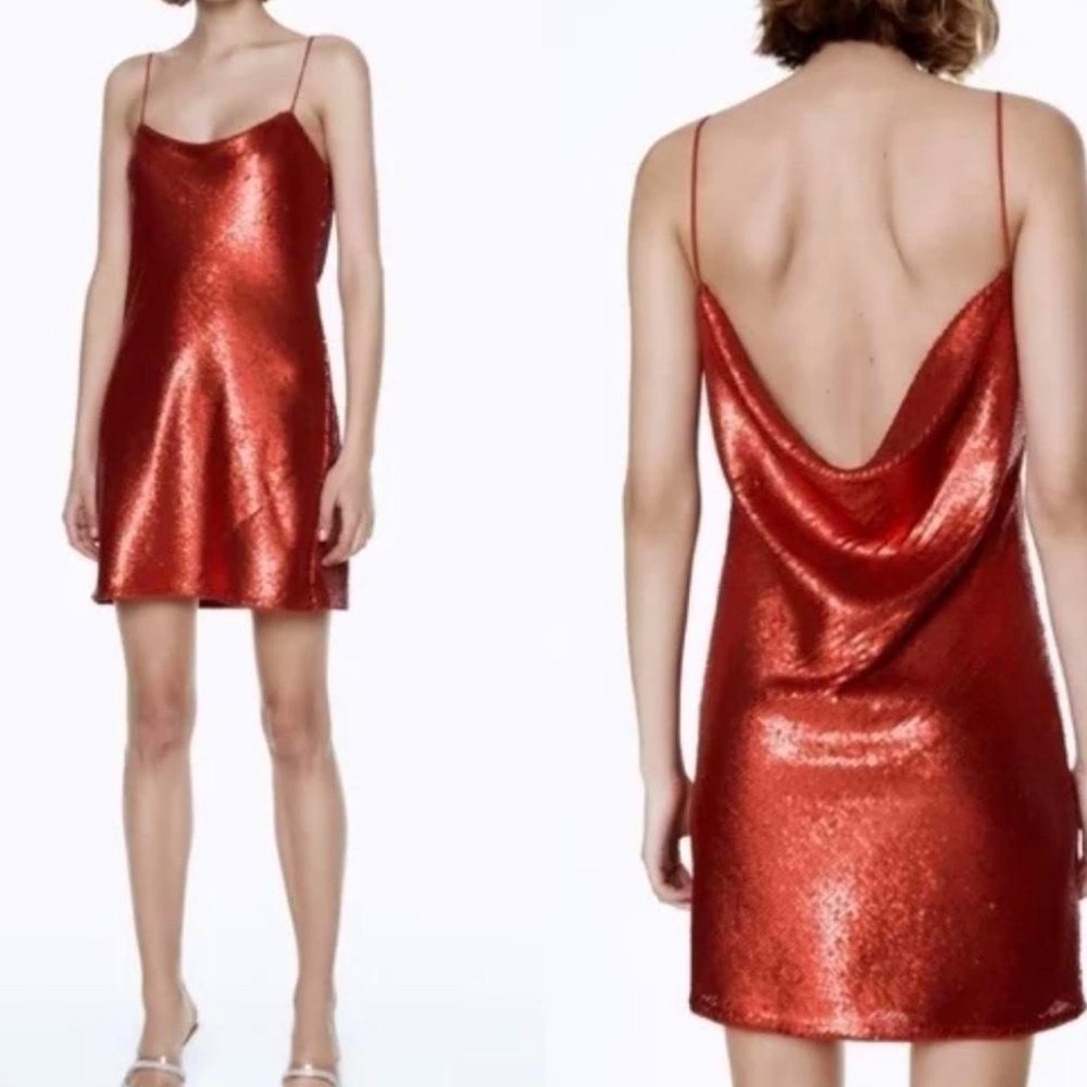 Zara Elegant Red Sequin Holiday Dress